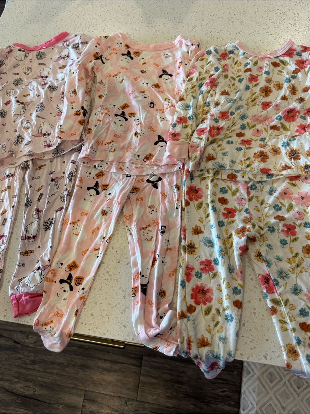 Set of 3 Girls' Pink Floral & Halloween Sleep - Soft Pajamas